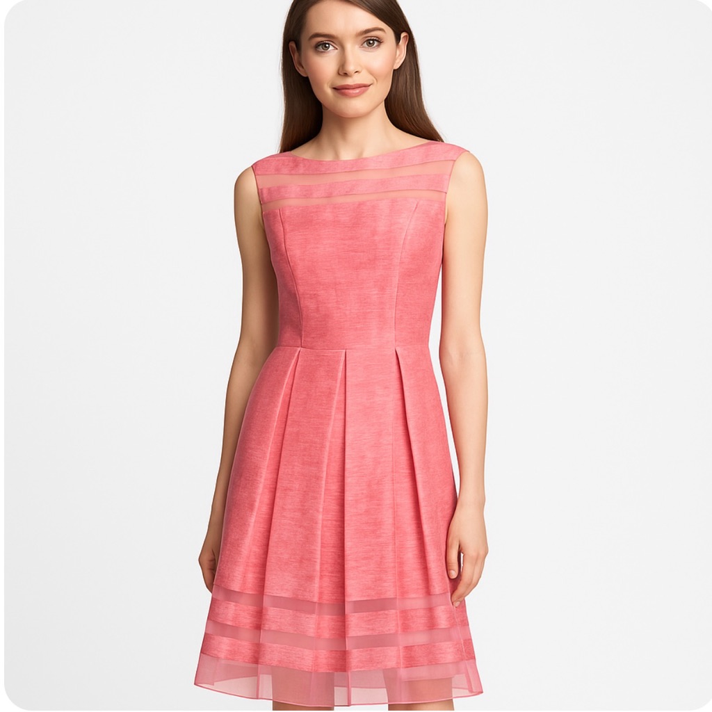 Elie Tahari Daisy Dress Pink Linen Blend Sheer Stripe Fit Flare Size 10 Nwt